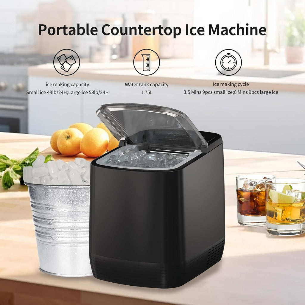 Countertop Ice Maker, 3.5 Minutes Fast, Auto-Cleaning, Portable with Basket and Scoop X933