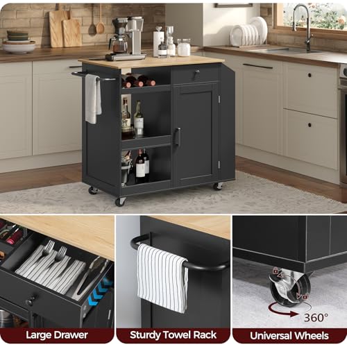 Kitchen Island with Power Outlet and Drawer on Wheels I678