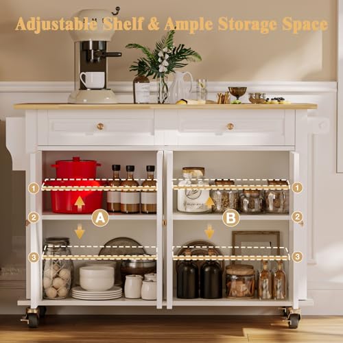 Movable Kitchen Island with Drop Leaf and Power Outlet J472