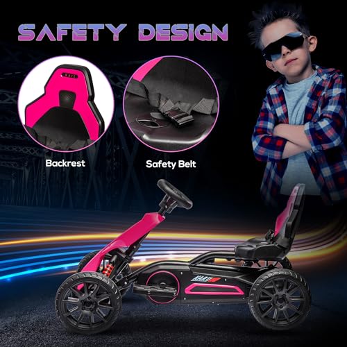 12V Electric Go Kart for Kids, Outdoor Ride-On Toy with Adjustable Speed A571780