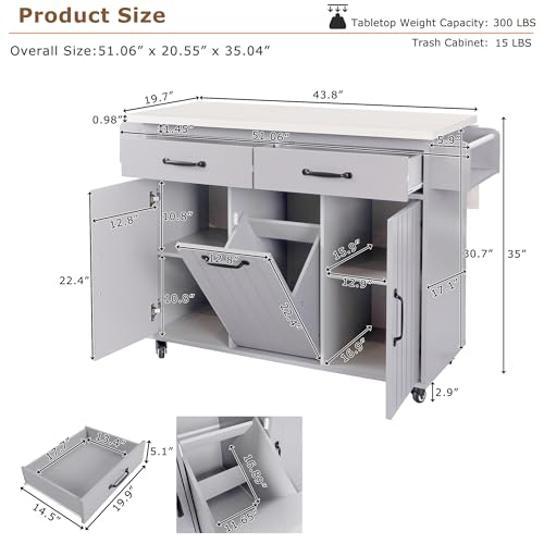 Farmhouse Kitchen Island with Drop Leaf, Barn Door and Wheels O34026