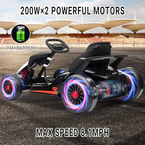 Kids Go Kart, 24V Electric Drift Car with Dual 200W Motors, 2-Speed, White B188186