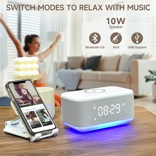 Wireless Charger Alarm Clock Speaker with Dimmable Light D64277
