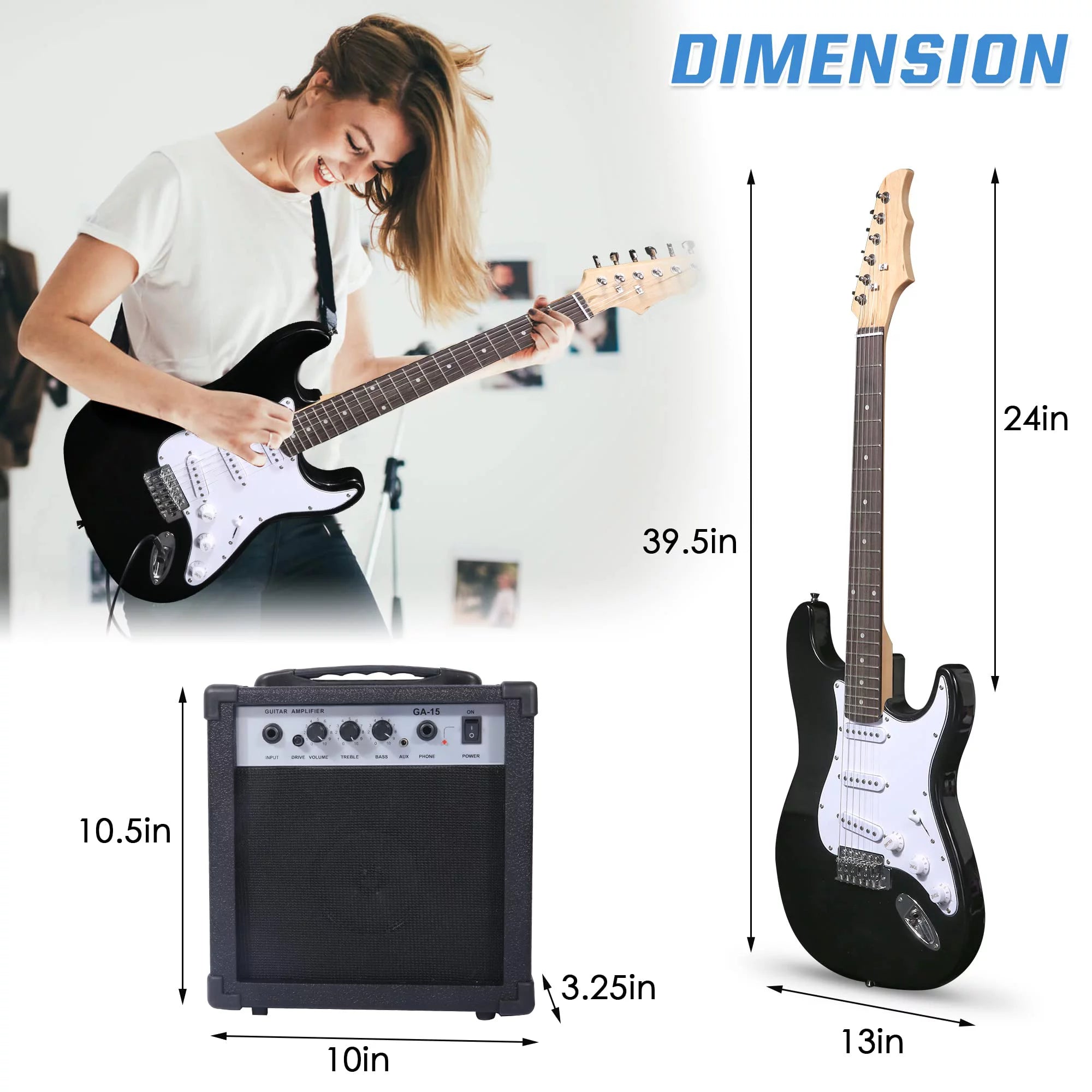39 Inch Electric Guitar Starter Kit with Amplifier and Accessories R33923