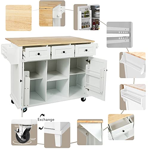 Large Kitchen Island with Drop Leaf, Rolling Cart, Power Outlet R822
