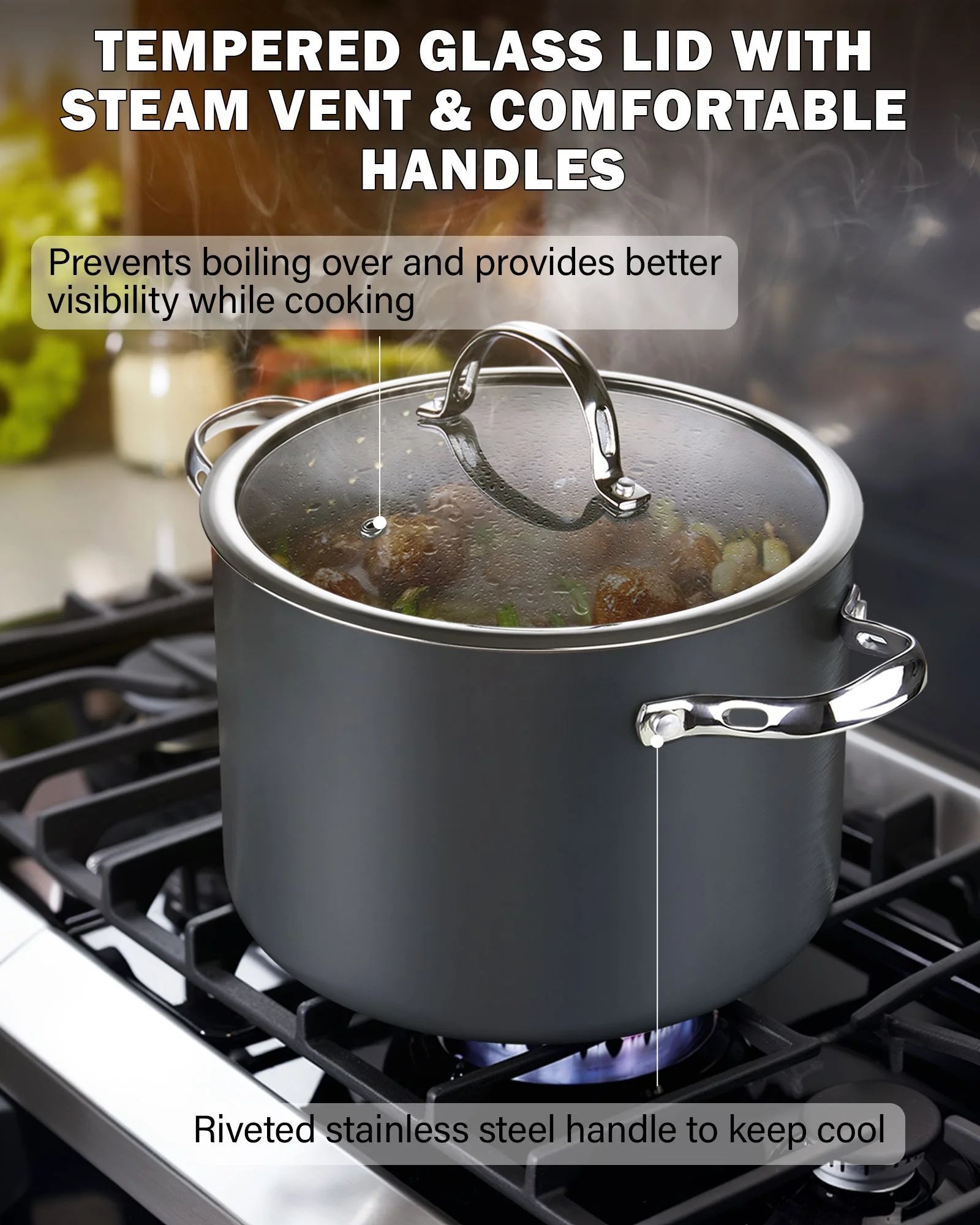 Nonstick Hard Anodized Cookware Set, 8-Piece Pots and Pans with Lids Q1342
