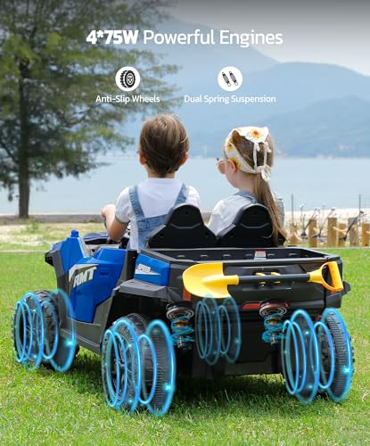 24V Ride on Car 2 Seater with Sun Shade, Dump Bed & Shovel, 4WD Electric Truck for Kids F44284
