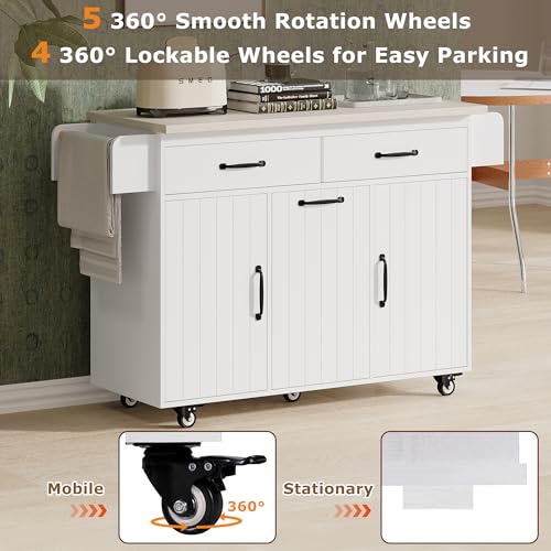 Farmhouse Kitchen Island with Drop Leaf, Barn Door and Wheels O34026