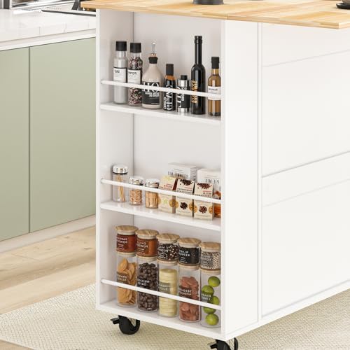 Movable Kitchen Island with Drop Leaf and Power Outlet J472