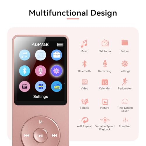 MP3 Player with Bluetooth 5.3, 1.8 Inch Screen, FM Radio, Voice Recorder I138