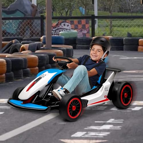 Kids Go Kart, 24V Electric Drift Car with Dual 200W Motors, 2-Speed, White B188186