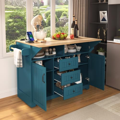 Foldable Kitchen Storage Island Cart with Drop Leaf Extensions and Wheels M744
