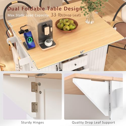 Foldable Kitchen Storage Island Cart with Drop Leaf Extensions and Wheels M744