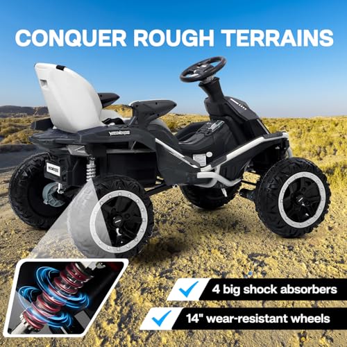 24V Ride on Toy for Big Kids with 4 Motors, Bluetooth Speaker, Adjustable Seat J34962