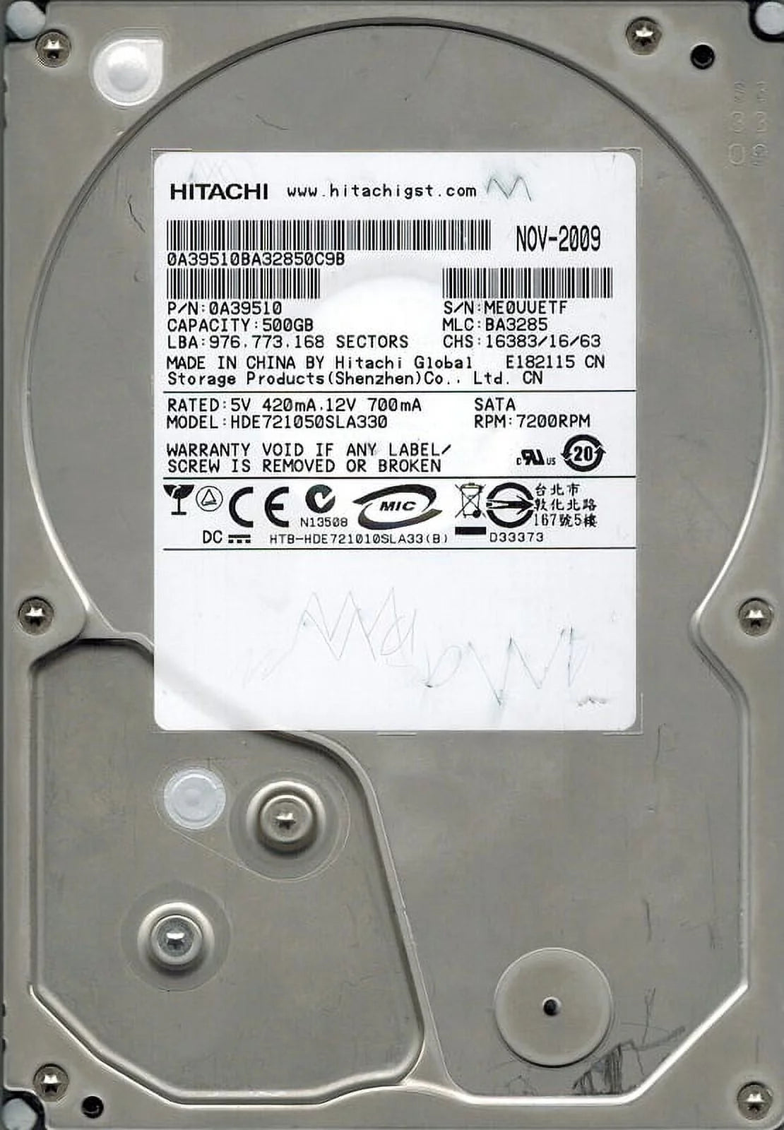 Hitachi HDE721050SLA330 MLC: BA3285 P/N: 0A39510 1TB