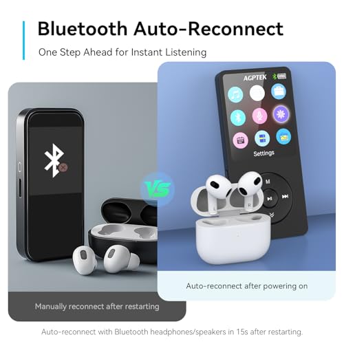 MP3 Player with Bluetooth 5.3, 1.8 Inch Screen, FM Radio, Voice Recorder I138