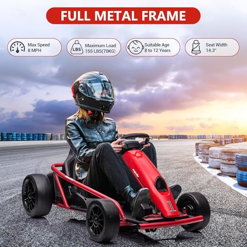 Electric Drift Kart for Kids, 24V Ride On Toy with 2×300W Motors H567371