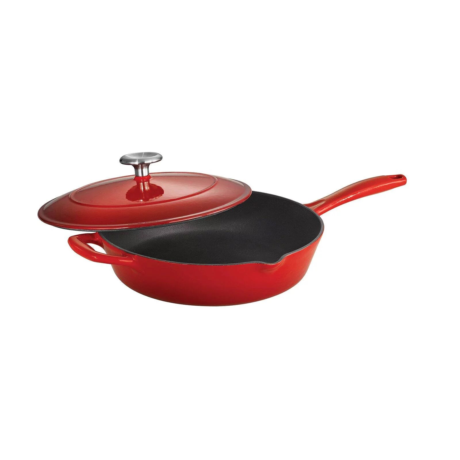 Enameled Cast Iron Covered Skillet, Red H442