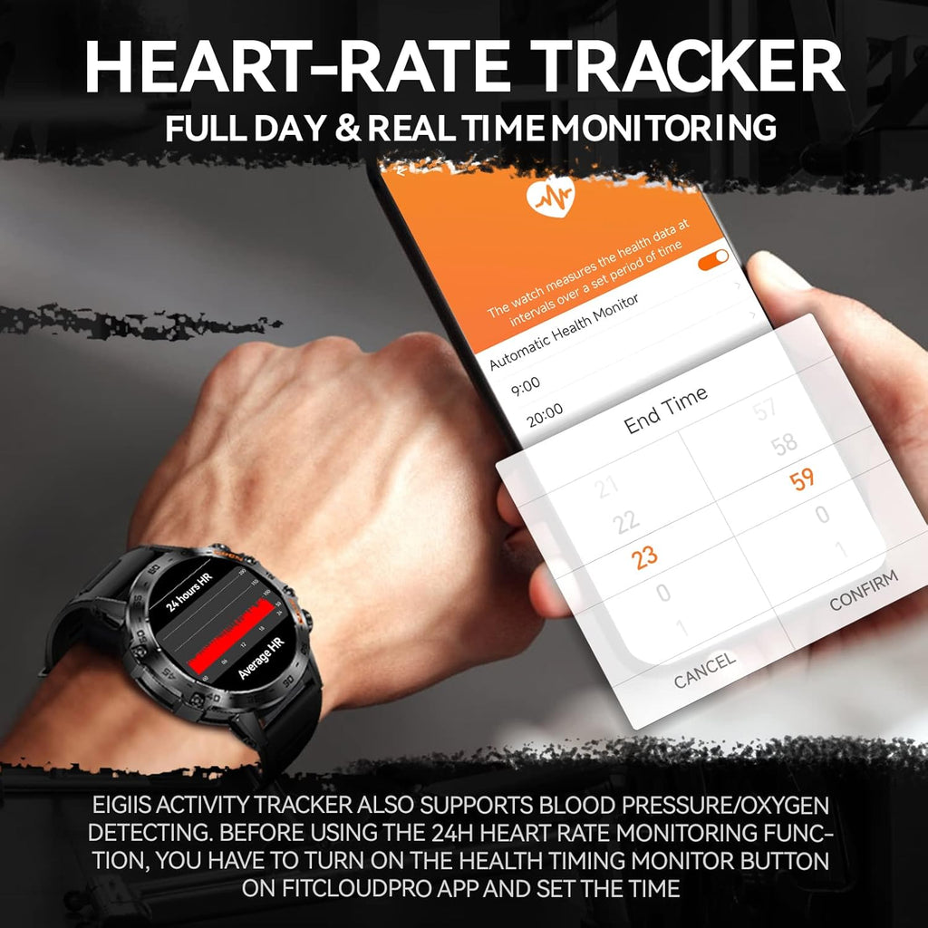 Military Smart Watch with HD Screen Heart Rate Monitor Fitness Tracker, Black T311
