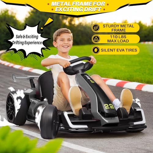 24V Kids Go Kart 300W Electric Drift Kart Outdoor Race Toy with 2X150W Motor, 7AH Battery, Green R238