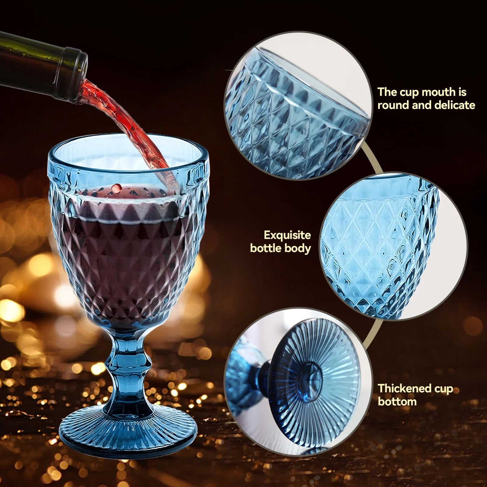 6pcs Embossed Retro Glass Goblet 8 oz Wine Cup Stemware L883