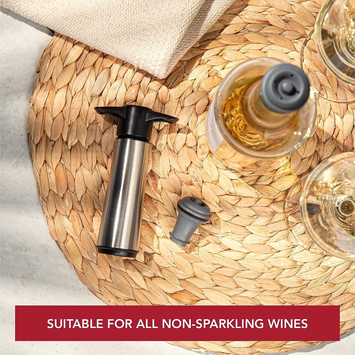 Wine Saver Pump with Vacuum Stoppers, Stainless Steel, Reusable U25002