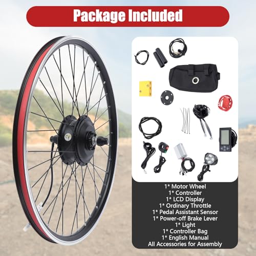 26" Electric Bike Conversion Kit, 350W 36V Front Wheel Motor with LCD Display D4826