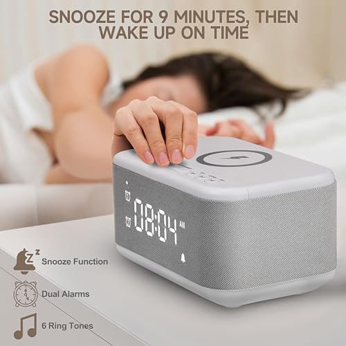 Wireless Charger Alarm Clock Speaker with Dimmable Light D64277
