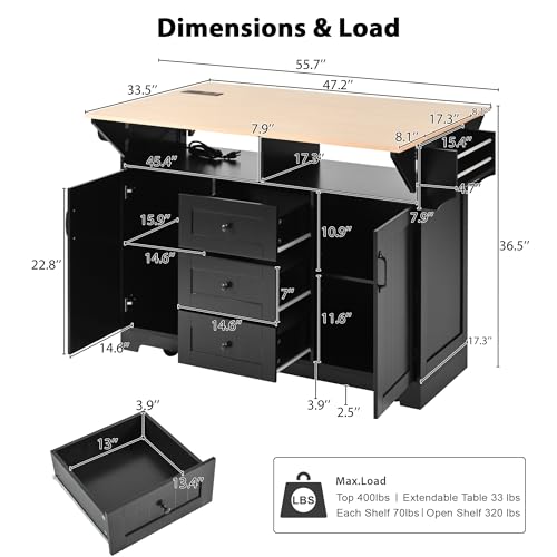 Foldable Kitchen Storage Island Cart with Drop Leaf Extensions and Wheels M744