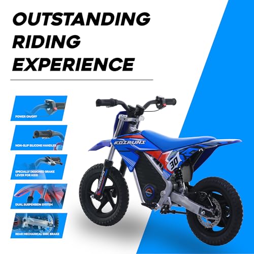 Electric Dirt Bike for Kids Aged 4-8, 350W Brushless Motor, 14'' Off-Road Tires, Blue J66927