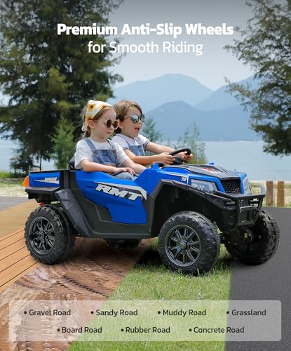 24V Ride on Car 2 Seater with Sun Shade, Dump Bed & Shovel, 4WD Electric Truck for Kids F44284