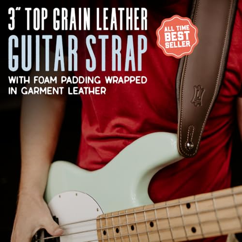 3" Wide Leather Guitar Strap with Foam Padding, Black L93354