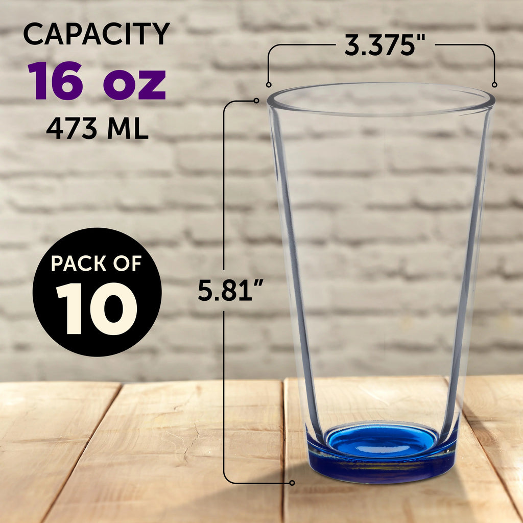 Heavy Duty Beer Pint Glasses 16 oz, Set of 10, Blue R95657