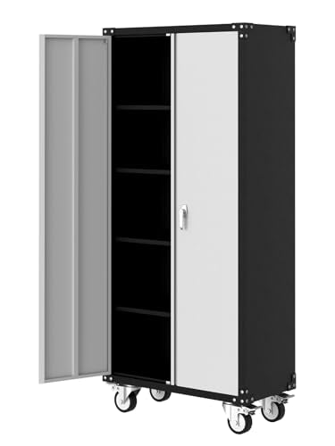 GarveeHome Metal Storage Cabinet 72" H with Wheels, Steel Tool Cabinet with Lock and 4 Adjustable Shelves and Lockable Rolling,Storage Organization for Home,Garage,Office