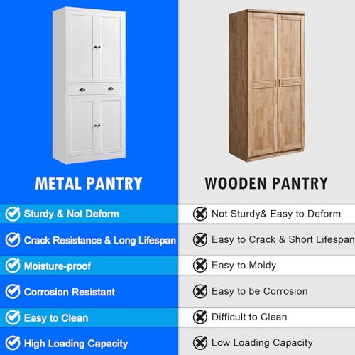 Tall Kitchen Storage Cabinet with Doors and Adjustable Shelves, Black Freestanding Cupboard X34021