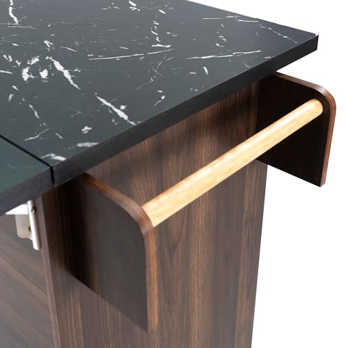 Farmhouse Kitchen Island with Drop Leaf, Barn Door and Wheels O34026