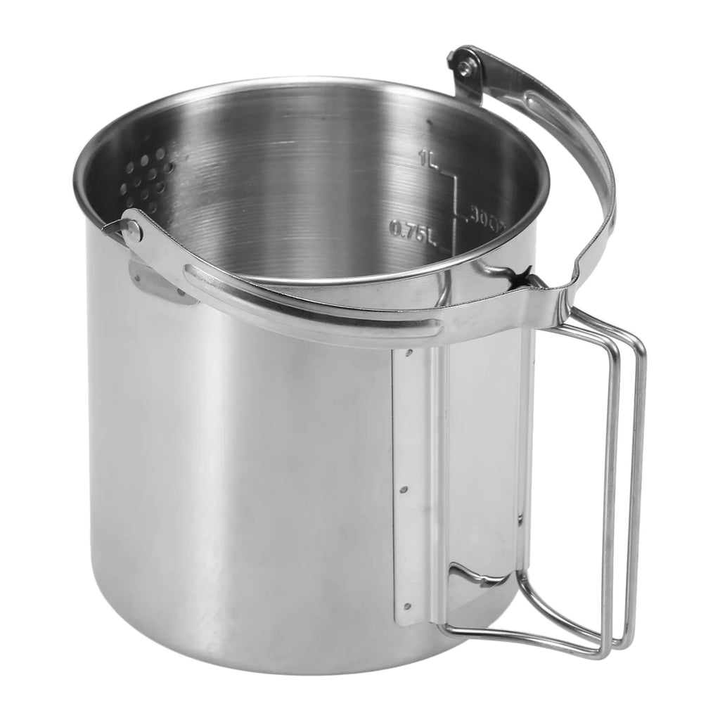 Stainless Steel Cooking Kettle Portable Camping Pot with Foldable Handle M4902