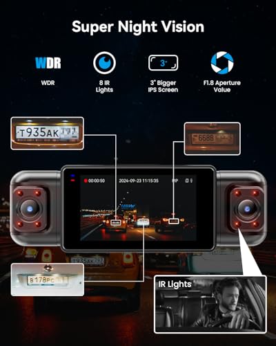 4 Channel Dash Cam 360° View, 1080P Front and Rear Inside, Left Right, Night Vision, 5G WiFi & APP Control I866