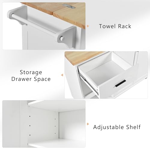 Large Kitchen Island with Drop Leaf, Rolling Cart, Power Outlet R822
