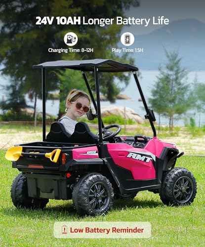 24V Ride on Car 2 Seater with Sun Shade, Dump Bed & Shovel, 4WD Electric Truck for Kids F44284