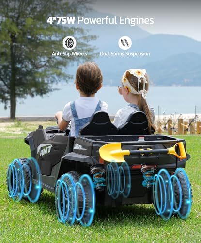 24V Ride on Car 2 Seater with Sun Shade, Dump Bed & Shovel, 4WD Electric Truck for Kids F44284