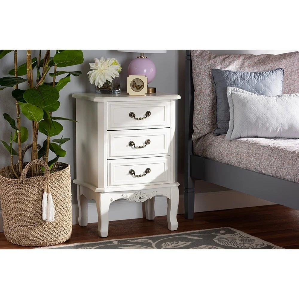 French Country 3-Drawer Wood Nightstand Q41323