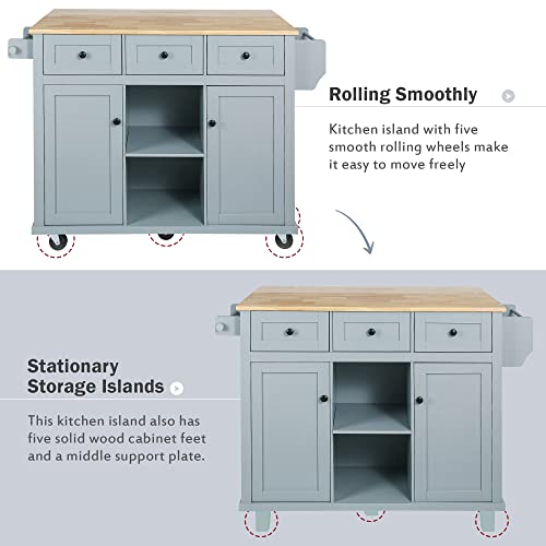 Large Kitchen Island with Drop Leaf, Rolling Cart, Power Outlet R822