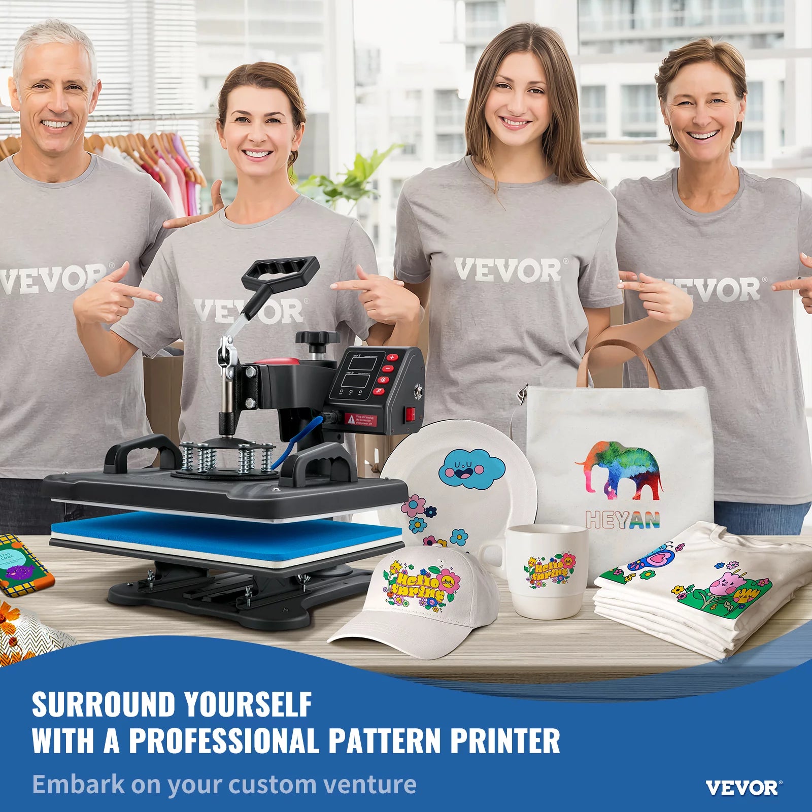 Heat Press Machine, 12x15in, 5-in-1 Clamshell Sublimation Transfer Printer C8820