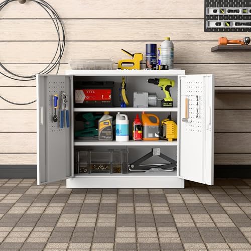 Garage Storage Cabinet with Wheels, 72" H, 2 Doors, 4 Adjustable Shelves, Black Q104