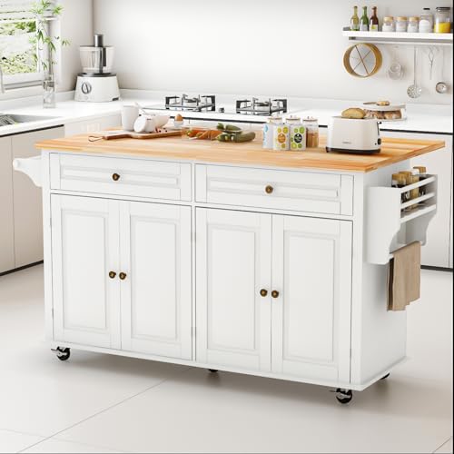 Movable Kitchen Island with Drop Leaf and Power Outlet J472