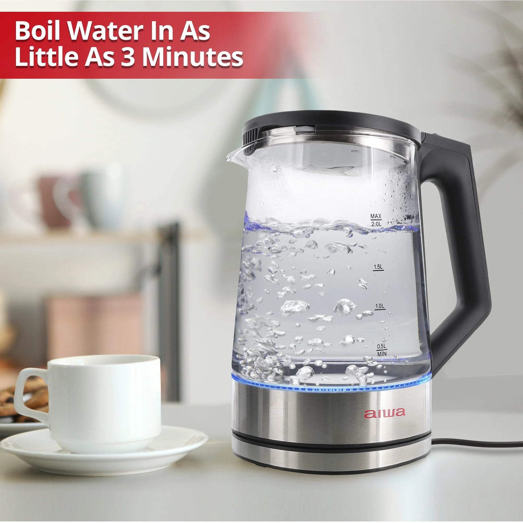 Electric Black Tea Kettle 8.4 Cups with Blue Indicator Lights P1150