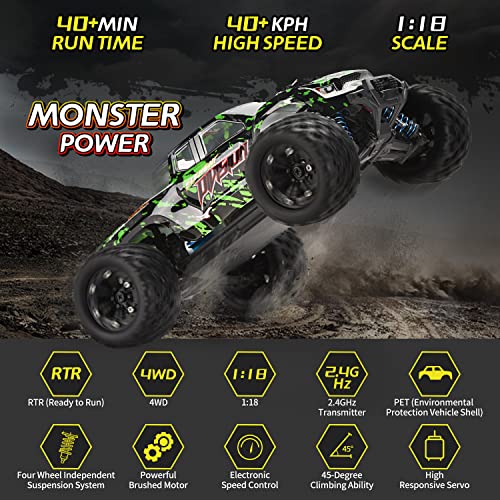 1:18 Scale All Terrain RC Car, 40KM/H 4WD Off Road Monster Truck with 2 Rechargeable Batteries B40578