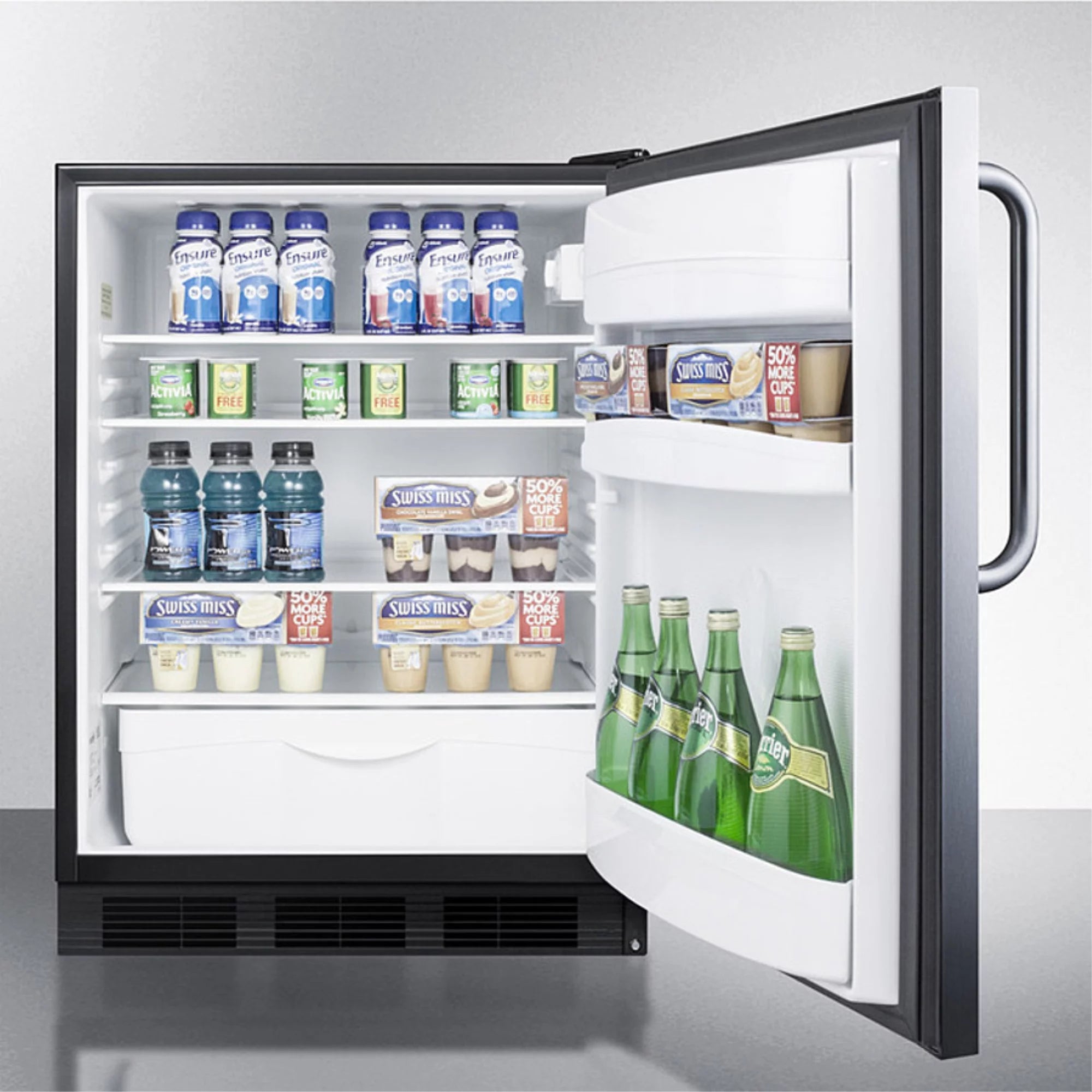 Freestanding all-refrigerator with stainless steel door, auto defrost, black cabinet A17008