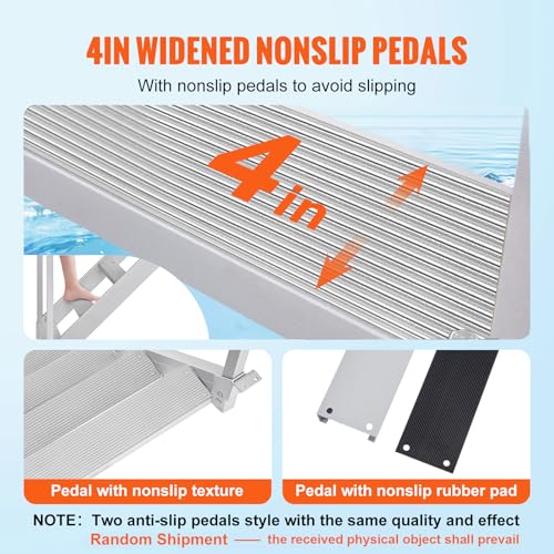 Aluminum 4-Step Dock Ladder, Adjustable Height, Non-Slip Pedals W147